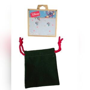 Sterling Silver Disney Stitch Earrings with Red and Green Velvet Pouch